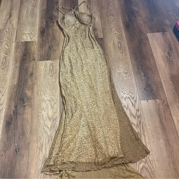 Vintage 100% Silk Beaded Dress Gold Beaded Dress Train Sheer Silk Fairy Prom - Picture 6 of 17